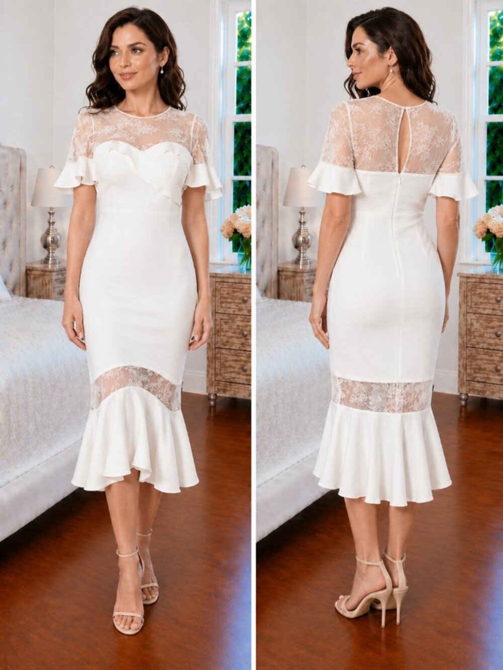 NWT Marchesa Notte White Lace Midi Dress $595